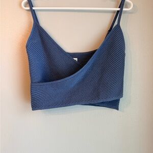 Aerie Blue Ribbed Knit Wrap Top